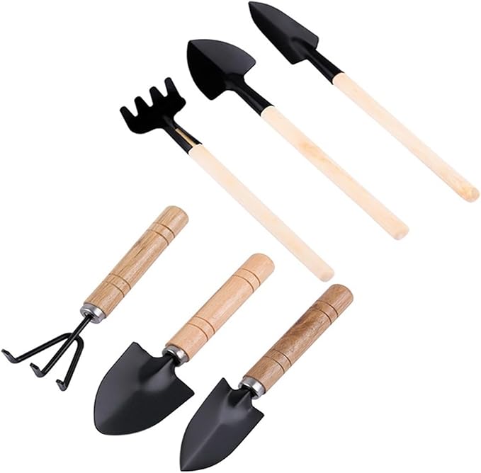 3Pcs Garden Tool Set - Compact Rake Shovel and Spade with Wooden Handle for Indoor Gardening(Large)