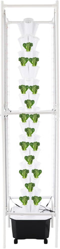 70-Pod Hydroponic Growing System with 8 Full-Spectrum LED Grow Lights 14-Tier Vertical Indoor Garden Tower Mobile Self-Watering Planter for Herbs Vegetables (White)