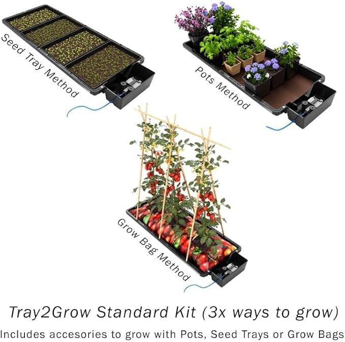 AutoPot Tray2Grow System - Tray2Grow with Planter Bag and 25 Gal PRO FlexiTank - Self-Watering Gravity-Fed Hydroponic Indoor System Black