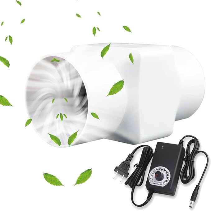 2 Inch Inline Duct Fan with Adjustable Speed 50mm 6W Air Vent Fan Booster36 m³/h Mini Blower for Pet HouseExhaust Air Fan for Greenhouse Bathroom Tent Kitchen Pet Adjustable Speed
