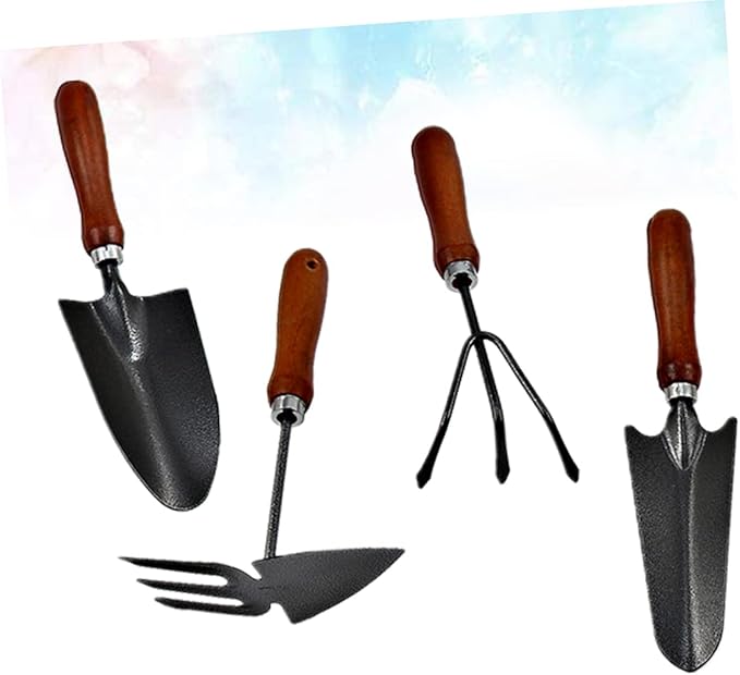 Mikikit 4pcs Mini Garden Tool Set Sturdy Iron Spade Handle for Planting Transplanting and Weeding Gardening Tools for Enthusiasts