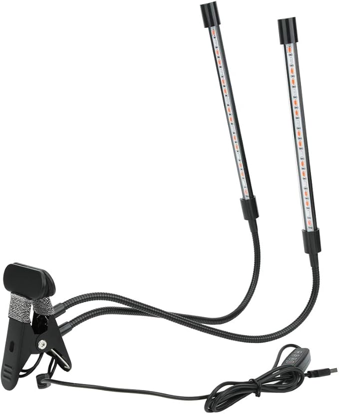 USB LED Grow Light with Clip 18W Red and Blue Plant Growing Lamp for Indoor Hydroponics - Adjustable 360 Degree Flexible Arm Energy Efficient Aluminum Housing Timing Function
