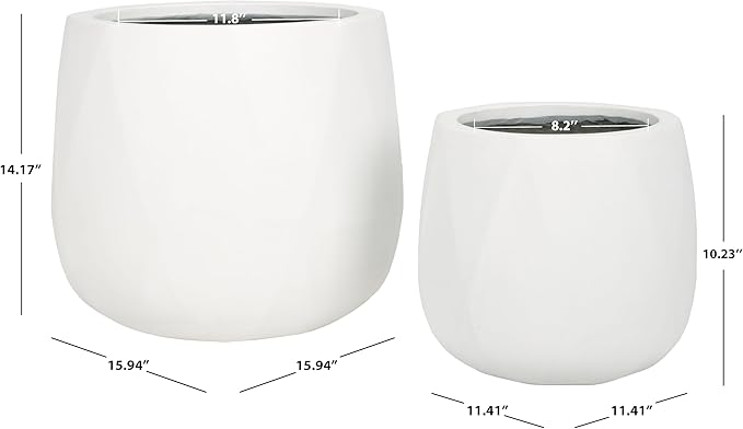 SAFAVIEH Outdoor Collection Kane White Cement Ficonstone Planter Pot Set of 2