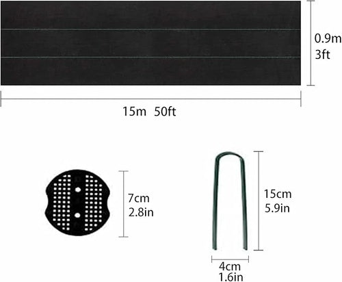 3.175oz 3 x 50 Feet Weed Barrier Landscape FabricHeavy Duty Weed Barrier Woven Weed Control Fabric Gardening Mat with 20Pcs Garden Sod Staples and Pads for Outdoor Garden Lawn Supplies