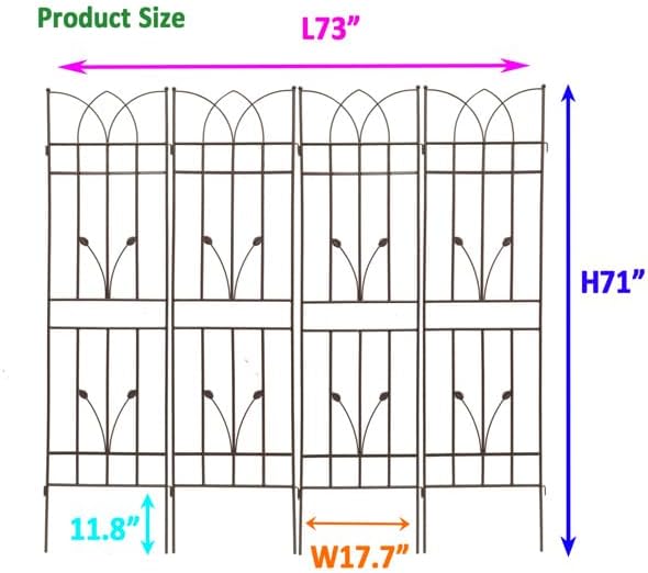 4 Pack 71x17.7 Inch Brown Metal Garden Trellis Rustproof Outdoor Climbing Plant Support for Vines Roses Peas Ivy Clematis Jasmine Vegetable Flowers Easy Assembly Weather Resistant Plant Frame