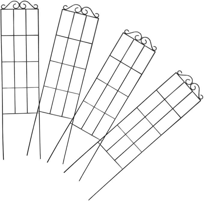 4pcs Black Metal Plant Frame Trellis Support 50x15cm for Climbing Flowers and Vegetables Garden and Indoor Outdoor Plant Support Stakes
