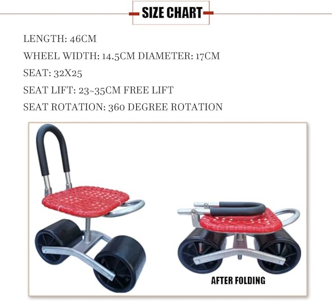 DYK&ampNX Gardening Rolling Scooter with Seat Foldable Garden Cart Portable Gardening Stool 360° Rotation Garden Kneeling Pad Great Gift for Parent Gardener Old People