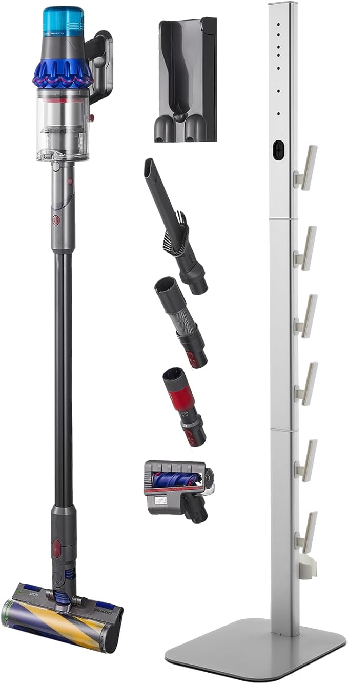 VEVOR Vacuum Stand Compatible with Dyson G5 V15 V12 V11 V10 V8 V7 V6 Series Upright Vacuums Cleaners &amp Accessories Stable Vacuum Stand Holder with 6 Hooks and Non-slip Footpads Gray