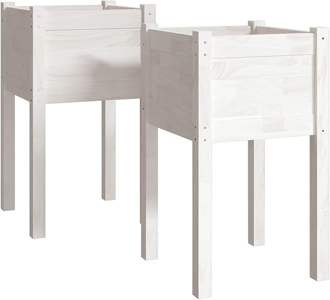 Raised Bed Wood Raised Beds for Garden Wooden Raised Bed Planter Raised Bed Wood White Herb Bed Wood Flower Box Flower Box Flower Pot Garden Planter 40 x 40 x 70 cm Pack of 2