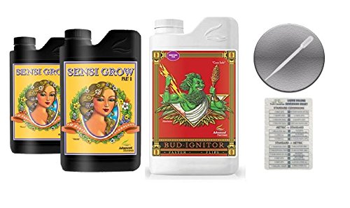 Advanced Nutrients Sensi Grow A &amp B 1 Liter &amp Bud Ignitor 1 Liter Bundle with Conversion Chart and 3mL Pipette
