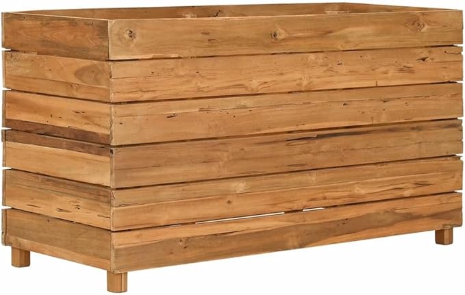 YAFF Raised Planter Box with Shelves for Indoor/Outdoor Use – Recycled Teak Wood &amp Steel Weather-Resistant 39.4x21.7 for Garden Patio Balcony Decor Easy Assembly
