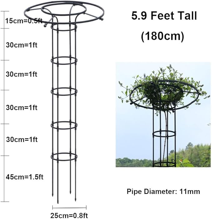 Umbrella Obelisk Garden Trellis for Climbing Plant 3ft 4ft 5ft 5.9ft 6.9ft Rustproof Metal Potted Plant Climbing Support for Indoor Outdoor Flowers Vegetable Fruits Vines Support (Black) ( Size : 180