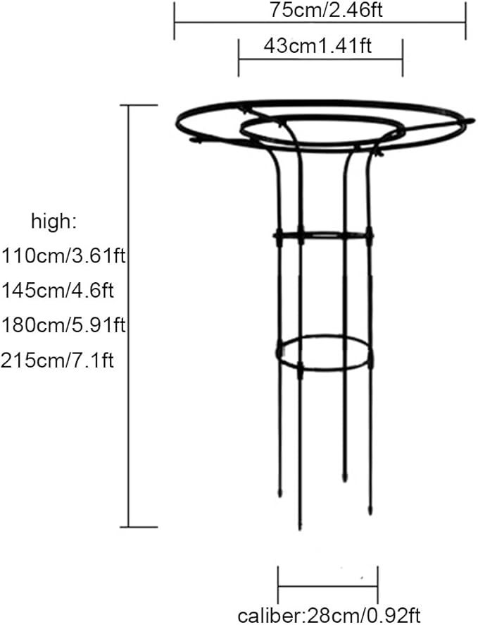 Vertical Garden Trellis for Climbing Plants Outdoor H 110cm 145cm 180cm 215 cm Indoor Vertical Metal Umbrella Plant Trellis for Patio Backyard(Black4.6ft)