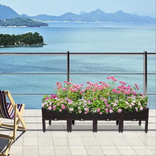 Bepritm Set of 4 Raised Garden Bed with Legs Self-Watering Planter Raised Bed Kits with Legs Patio Plant Boxes for Indoor Outdoor Plant Fence Balcony Yard Gardening Supplies