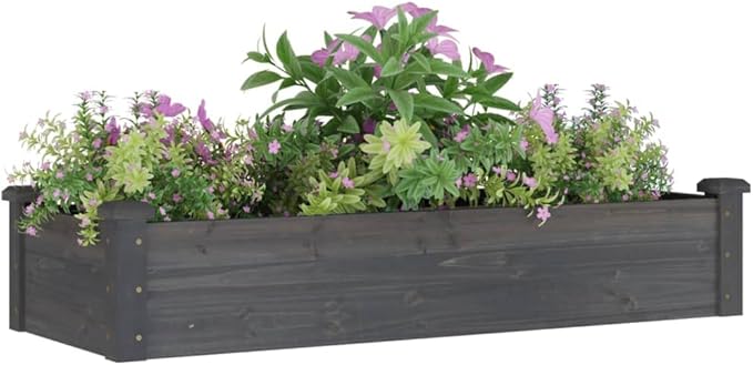 Garden Raised Bed Planter Rectangular Rustic Wooden Planters for Outdoor Plants 47.2 Fir Wood Grey Finish Elevated Garden Bed for Vegetables &amp Flowers