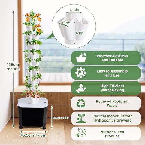 Hydroponic Grow Tower System 10 Layers 50 Plant Sites Includes 50L Water Tank Water Pump &amp Timer Indoor/Outdoor Use for Fruits and Vegetables