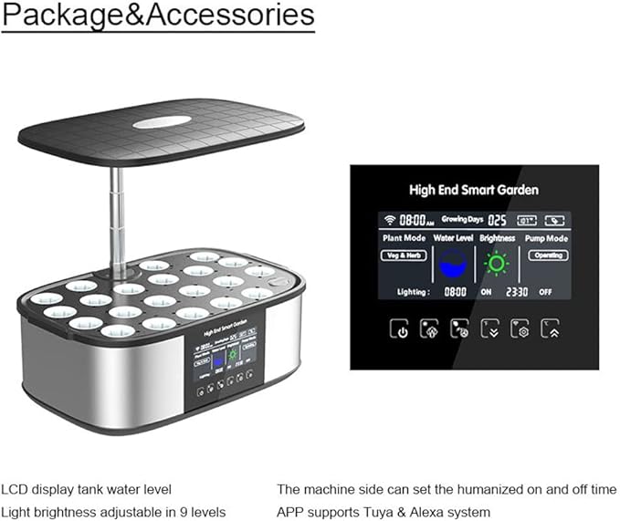 21 Pods Hydroponic Growing System WiFi Smart Garden with 4.8-inch Large-Screen Display Indoor Herb GardenAdjustable Height7.5L Water Tank Hydroponic Herb Garden Kit