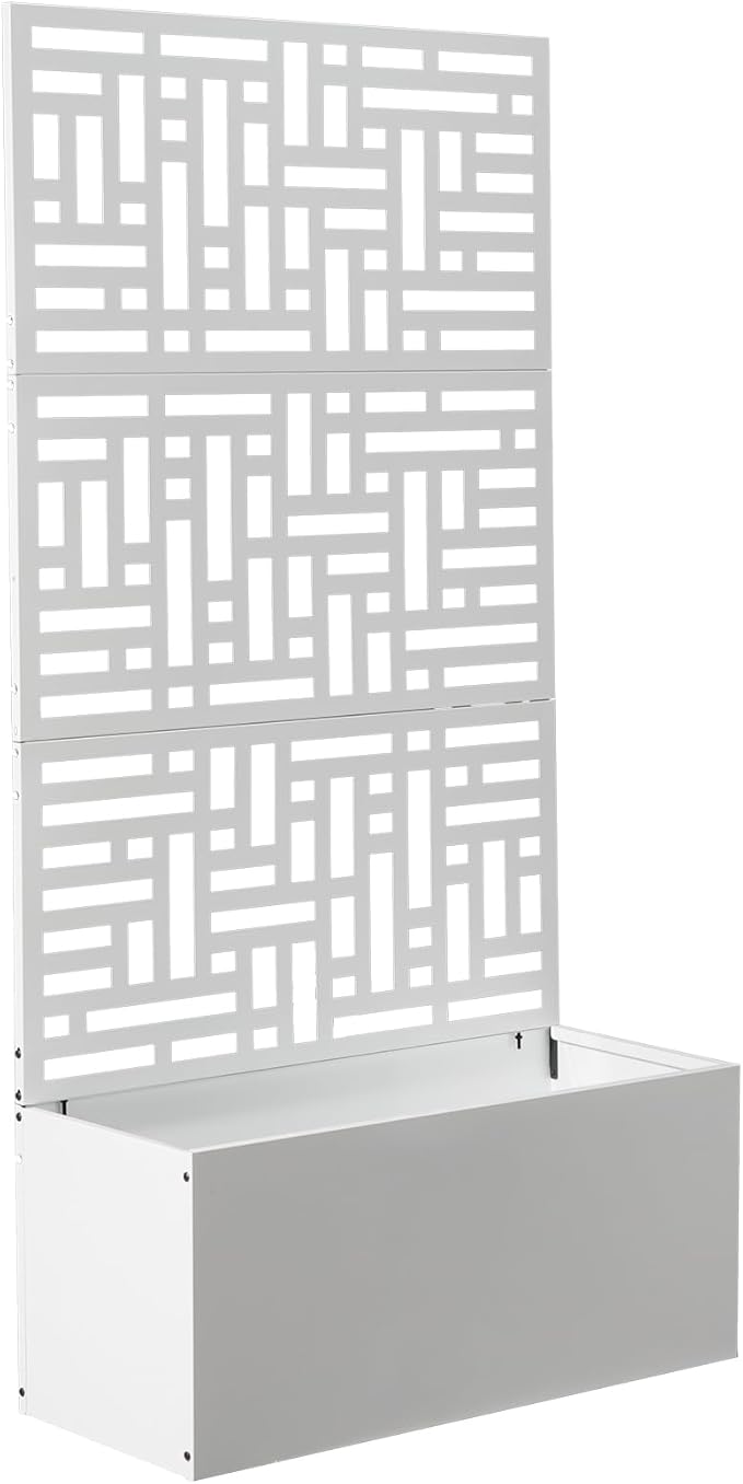 Metal Planter Box with Trellis70 Outdoor Raised Garden BedPrivacy Planters for Patio GardenPlanter Box with Drainage Holes for Climbing Plants (White)
