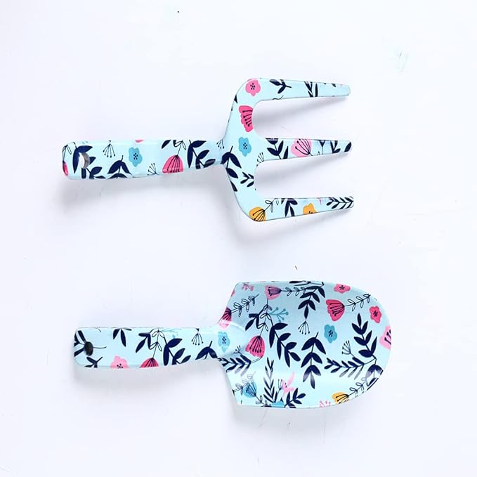 3PCS Garden Tool Set Floral Printing Aluminum Alloy Cultivating Planting Hand Tools Includes Gold Shovel Three Prongs Pruning Scissors Gardening Gifts for Women Birthday