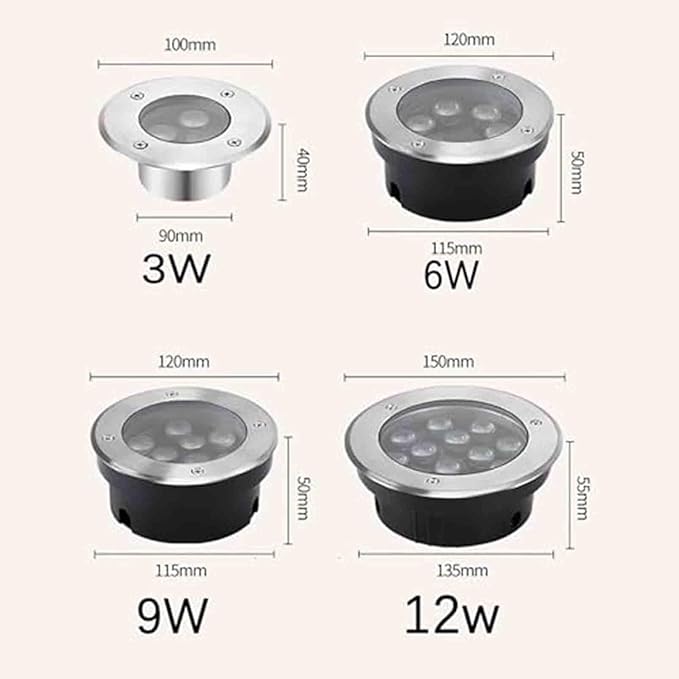 LED Underground Light - 24V IP68 Waterproof Underwater Spot Light for Outdoor Landscape (Round 6W Red / 12W Yellow)