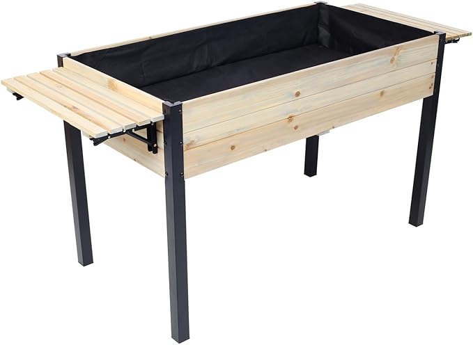 Raised Garden Bed Metal Leg Wood Planter Boxes with Folding Storage Shelf Elevated Planter Box for Growing Fresh Herbs Vegetables Flowers Great for Outdoor Patio Deck Balcony (Natural 62.5)
