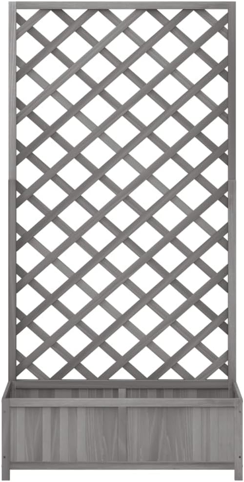 Wood Planter with Trellis Outdoor Raised Garden Bed with Trellis Wooden Planter Box for Climbing Plants 35.4x13.8x70.9 Gray Solid Wood Fir