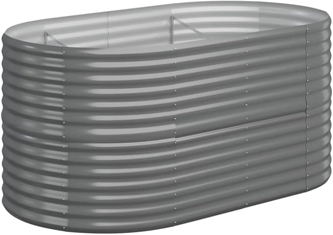Large Oval 59.8 x 31.5 x 26.8 in Grey Powder-Coated Steel Raised Garden Bed Outdoor Planter Box Durable for Flowers Vegetables on Patio Terrace