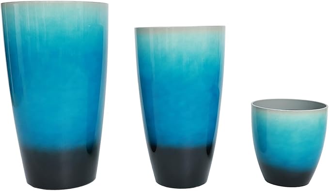 242111 Inch Large Plastic Planters with Drainage Hole and Saucer - Set of 3 Tall Plant Pots Indoor Flower Pot Tall Round Planters Outdoor Large Tall Planter