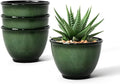 8 Inch Plastic Plant Pots Set of 4 Flower Pots Planters with Drainage Hole Glossy Smooth Finish Planter for Indoor Outdoor Succulent Snake Plants (Green)
