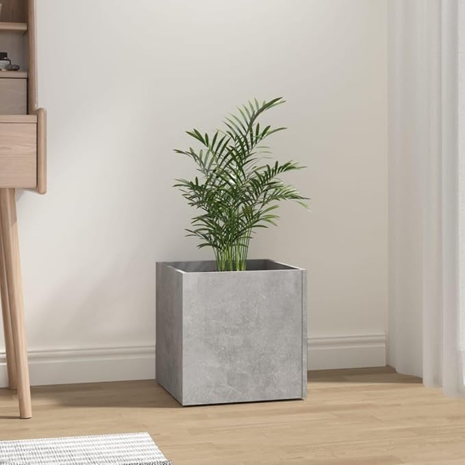 Concrete Grey Square Planter Box 15.7x15.7x15.7 in Modern Raised Indoor Garden Bed in Engineered Wood Large 17 Gal Raised Planter for Living Room Bedroom Office