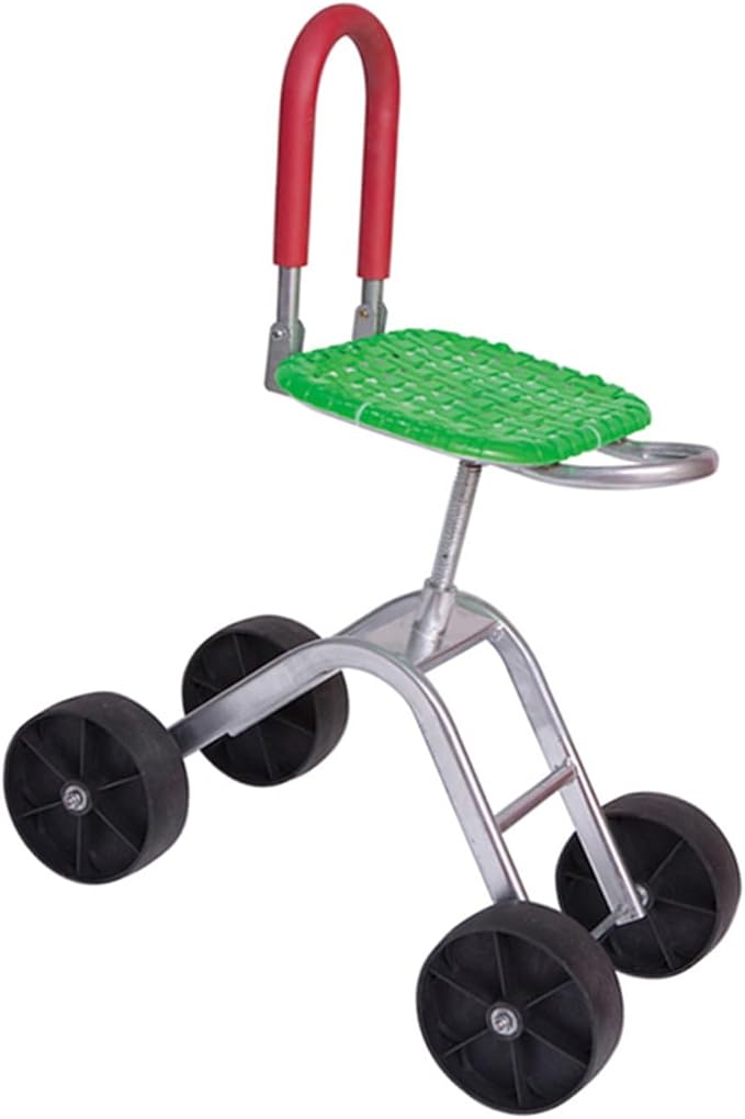 Garden Stool with 4 WheelsRolling Work Seat Adjustable Height 36-48cmwith Foldable Backrest for Lawn Yard Patio Outdoor(Green)