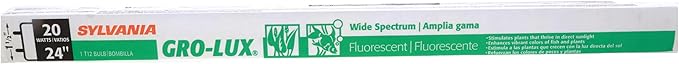 Sylvania 20 Watt T12 Fluorescent Bulb Gro-Lux Wide Spectrum Phosphor For Plant Growth Aquarium And Meat Case Applications 3400K Color Temperature 89 Cri - F20T12/Gro/Aq/Ws model number 22013-SYL