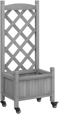vidaXL Plant Pot with Trellis Wheels Flower Box with Trellis Planter for Patio Garden Plant Box Grey Solid Wood Fir 40 x 30 x 97.5 cm 3207645