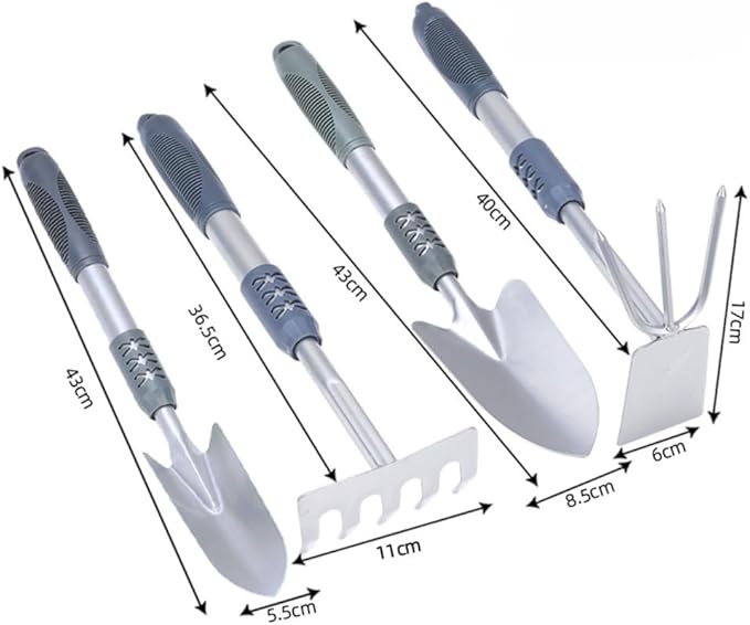 Garden Tool Set 4 PCS Heavy Duty Carbon Steel Gardening Tool Set with Non-Slip Rubber Grip Silver Rake Outdoor Hand Tools Set Beach Comb Tool Kit Gifts for Women and Men (Hand rake)
