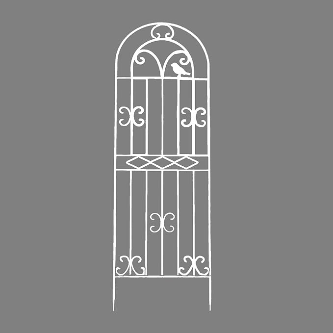 Garden Iron Rose Fence Gardening Post Rose Vine Ivy Clematis Gardening Post Easy to Assemble Height Adjustable Climbing Plant Garden Trellis 220cm*50cm White
