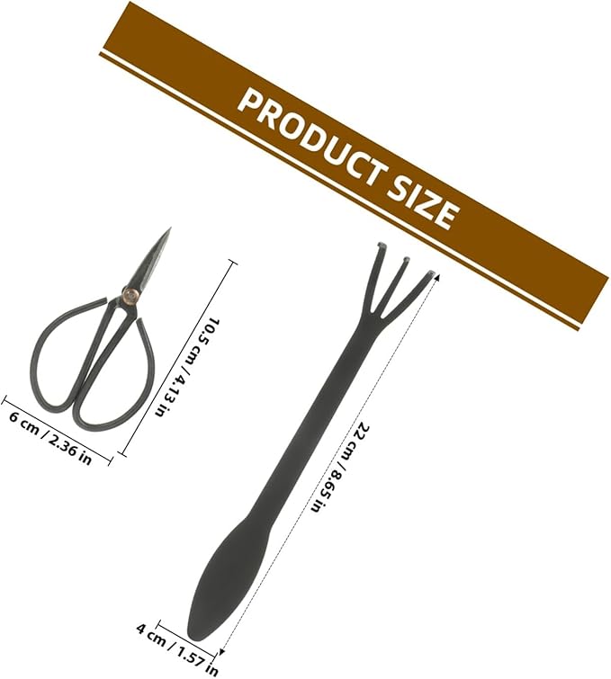 TEHAUX 5pcs Garden Tool Set with Pruning Scissors Rake and Hand Trowel for Bonsai and Potted Plants Sturdy Gardening Hand Tools Kit for Soil Loosening and Plant Trimming in Backyard