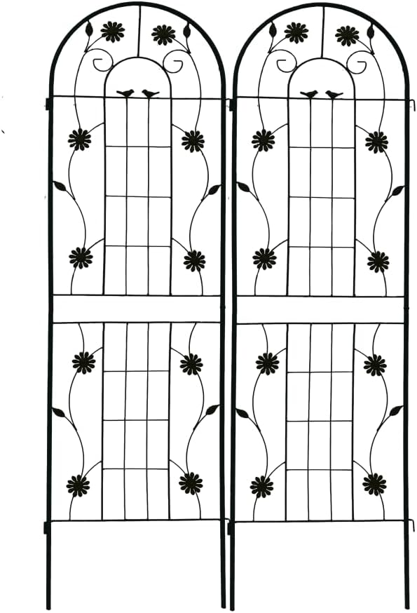 Sturdy Metal Garden Trellis for Climbing Plants – Rust-Resistant Outdoor Plant Support with Decorative Lattice Design (2 Pack-Black)