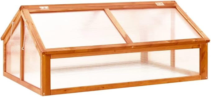 Wooden Garden GreenhouseWood Raised Plants Bed Raised Flower Planter Box Garden Wood Cold Frame Greenhouse Flower Planter Brown 44.8x31.4x19.6 Firwood-684