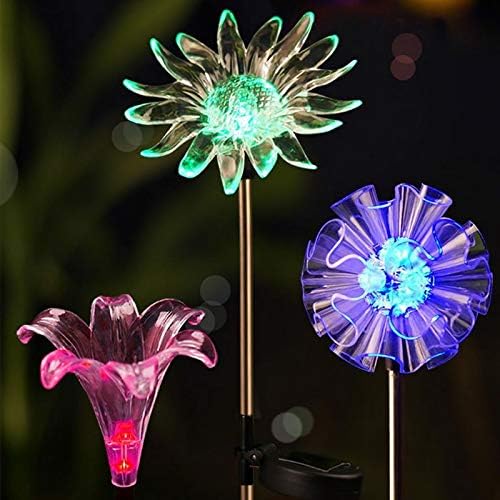 Plant Growing Lamps Solar Light LED Colorful Light Outdoor Lotus Dandelion Lily Sunflower Stake Lights for Yard Garden Path Way Landscape Lamp