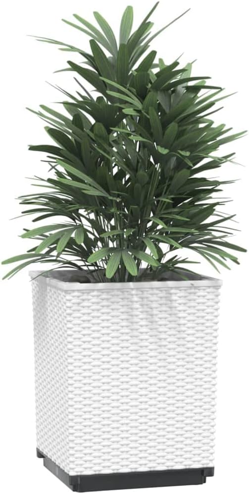 Set of 2 White Square Planters for Garden Patio Balcony Modern Textured Polypropylene Planter Boxes Indoor Outdoor Use 11.8x11.8x14.6 in Dimensions