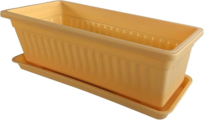 5 pcs / Length 16.8 Yellow Color Plastic Planter Window Box with Tray/ for Flower Vegetables Plants Nursery Seedling in The Garden Patio  Indoor Outdoor