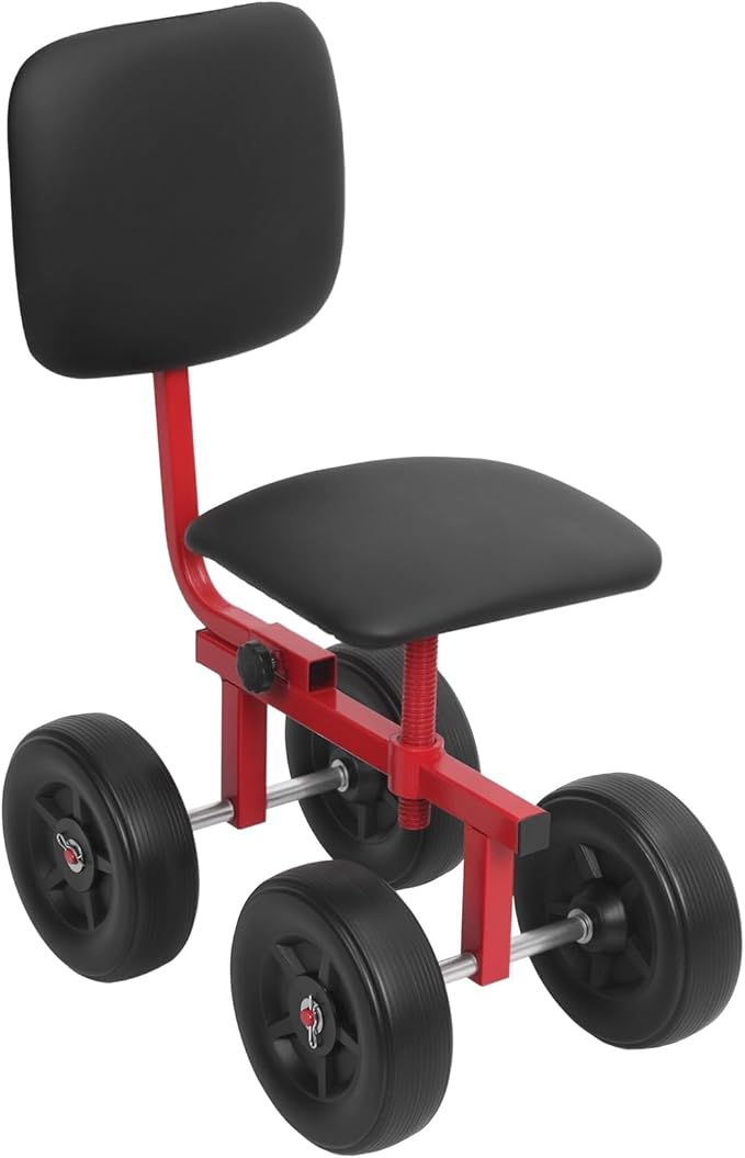 Rolling Garden Work Seat Garden Cart with Wheels Utility Stool Cart with Adjustable Seat and Backrest Outdoor Rolling Scooter for Gardening Planting Wagon Chair for Patio and Yard Black