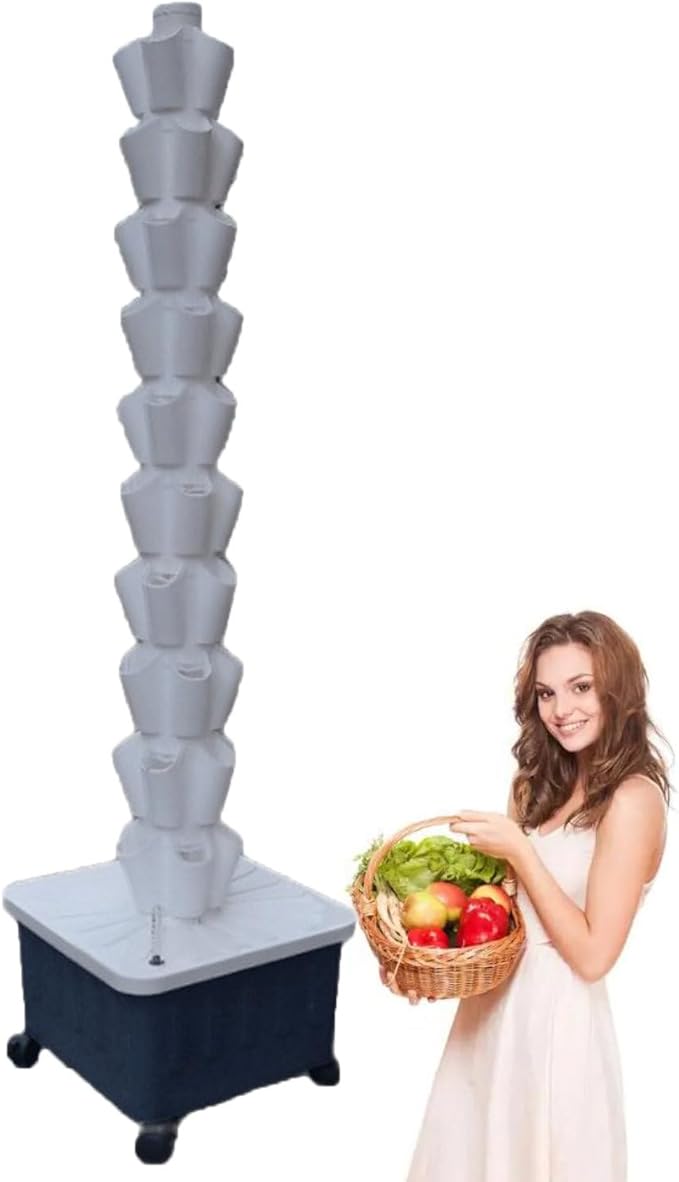 Vertical Hydroponic TowerSoilless Hydroponic Planting Columns TowerVertical Tower PlantersHydroponics Growing Towerfor Indoor/Outdoor White-10-layer