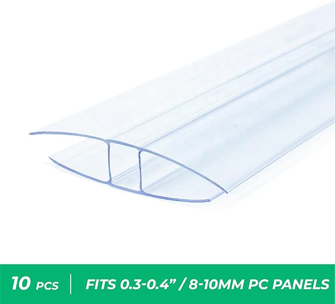 Polycarbonate Greenhouse Panels Connectors - 0.4 Thick Fit 10mm or 8mm Twin-Wall Polycarbonate Panels Join 2 Pieces of Panels Together 4-Foot Length 10 Pieces (H Connectors 10mm-4ft)