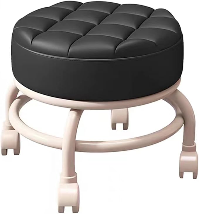 Low Rolling Stool with Wheels Foot Stools with Universal Swivel Caster Wheels Leather Small Stools for Garage Gardening(Orange One Size) (Black One Size)