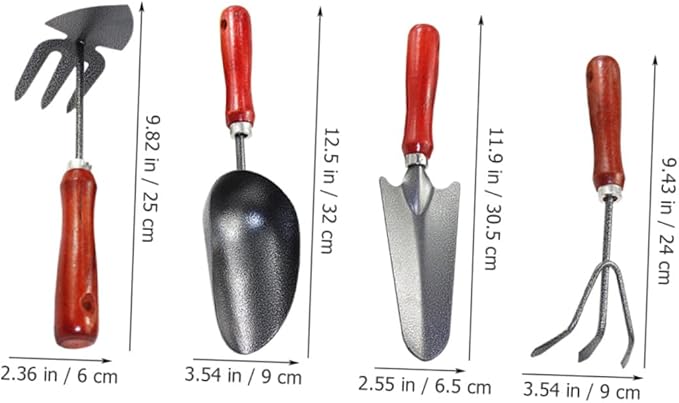 Garden Tool Set 4pcs Small Plant Trowel Soil Scoop Rake Shovel for Outdoor Gardening and Potting with Extended Narrow Shovel and Dual-use Hoe for Weeding and Digging