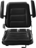 Universal Lawn Mower Seat Fold Down PVC Tractor Seats with Adjustable Backrest Replacement Forklift Accessories with Armrest for Forklifts Aerial Lift Riding Mowers Tractors Excavators Use