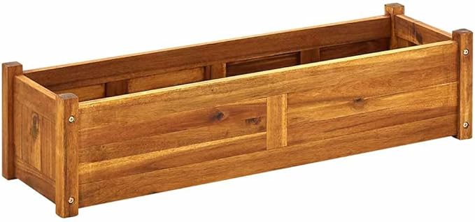 Brown Acacia Wood Raised Garden Bed 39.4 x 11.8 x 9.8 Inch Planter Box for Outdoor Plants Durable Rustic Elevated Garden Bed for Gardening