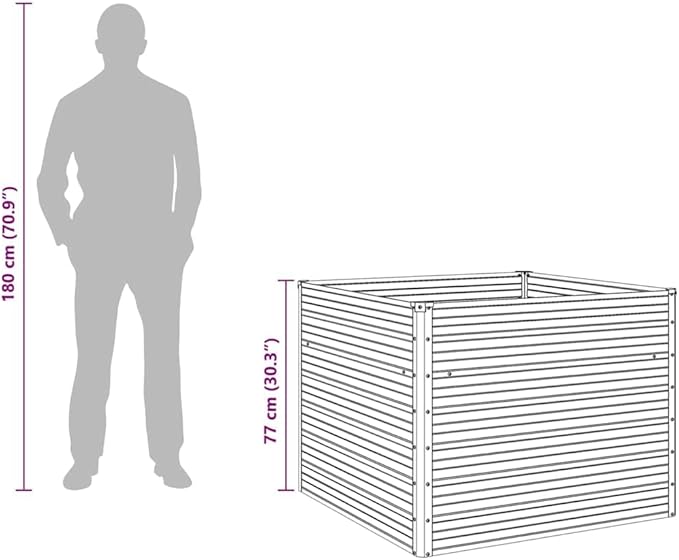vidaXL Planter 100 x 100 x 77 cm Galvanised Steel Grey Balcony Garden Flower Box