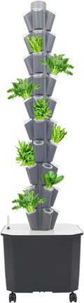 Hydroponic Growing System 50-Plant Vegetable Planter Tower with Wheels Outdoor Indoor Garden Vertical Planter Germination Kit with Water Pump Intelligent Water Circulation &amp Timer Function